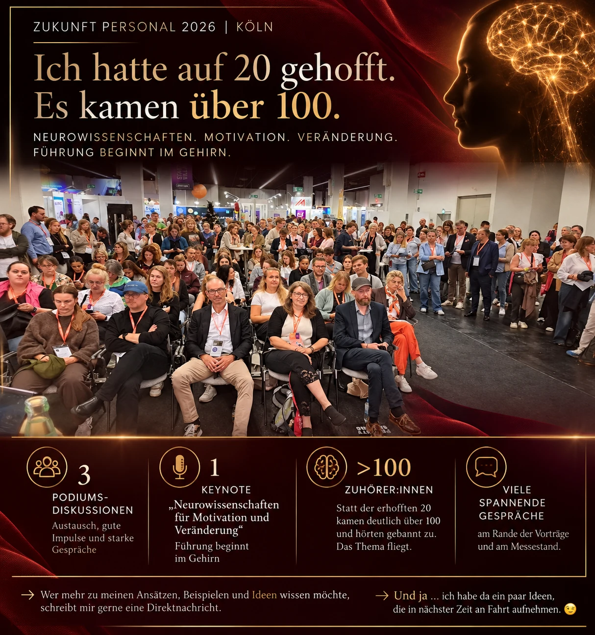 NYXEMANE Rückblick auf die Zukunft Personal 2026 in Köln mit dem Foto des Publikums und Hartmuts Keynote-Thema